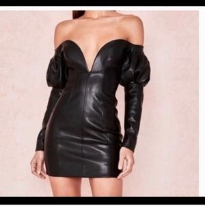 House of CB Black Clarita Faux Leather Mini Dress